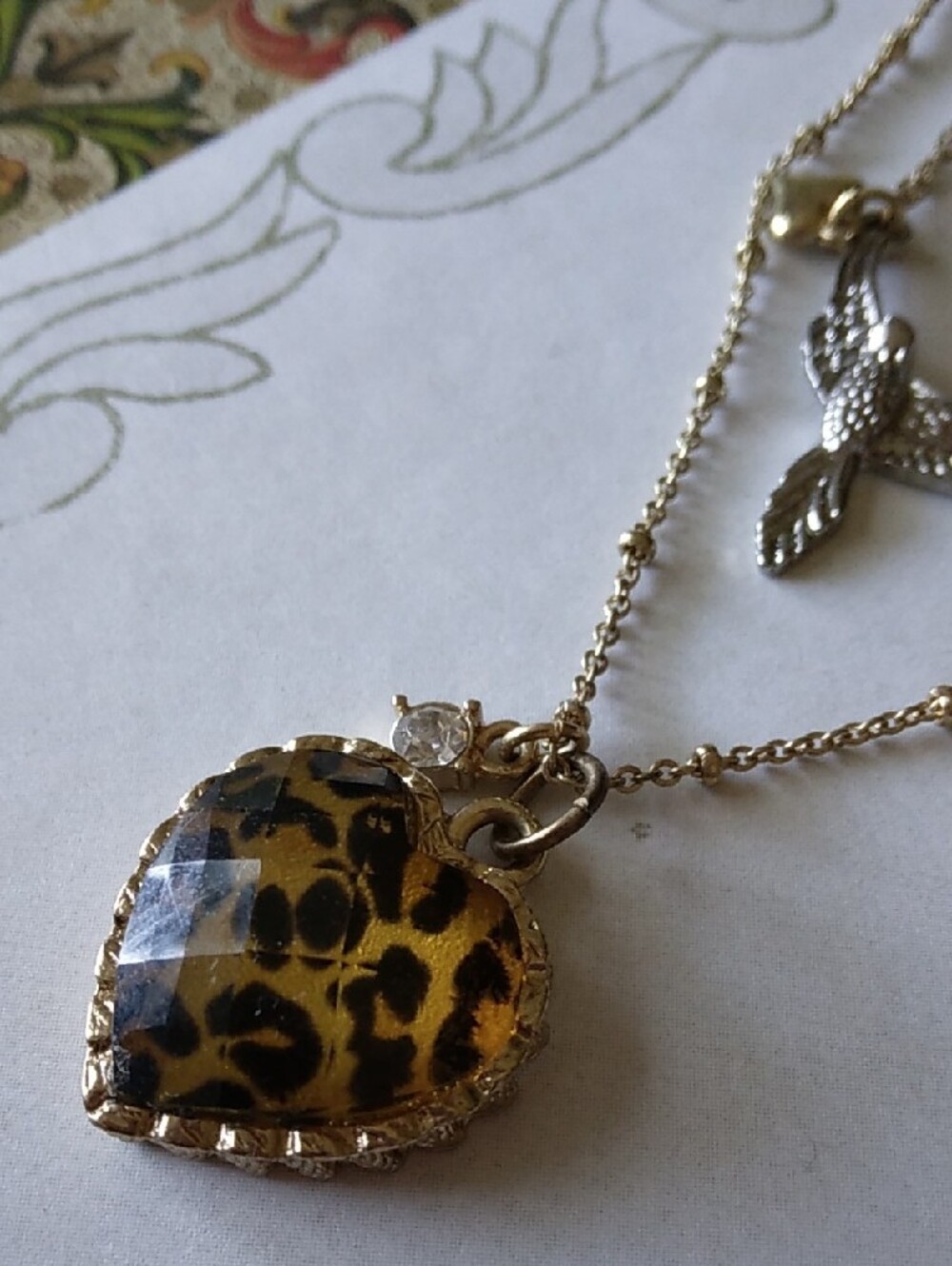 Betsey Johnson Gold-Tone Layered Necklace with Leopard Heart and Bird Charms - Picture 2 of 9
